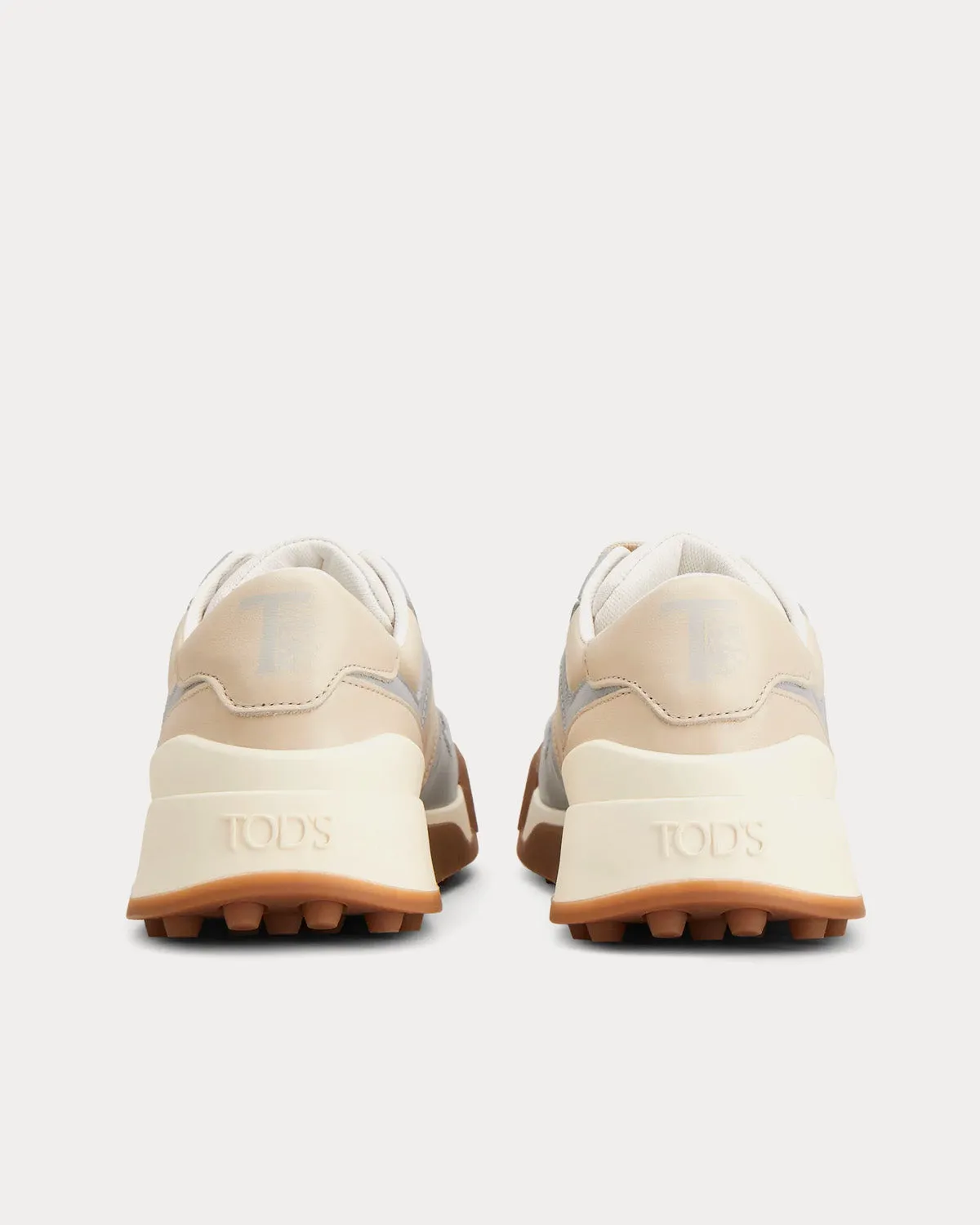 Logo Stamped Side Leather White / Blue / Beige Low Top Sneakers