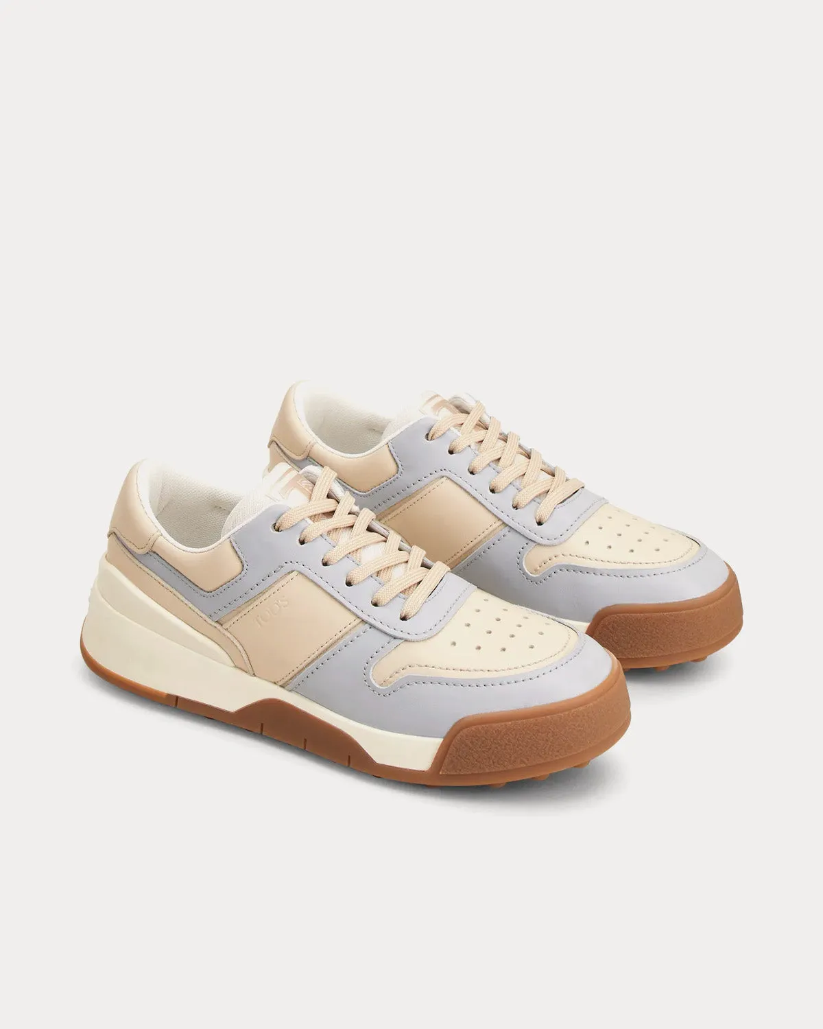 Logo Stamped Side Leather White / Blue / Beige Low Top Sneakers