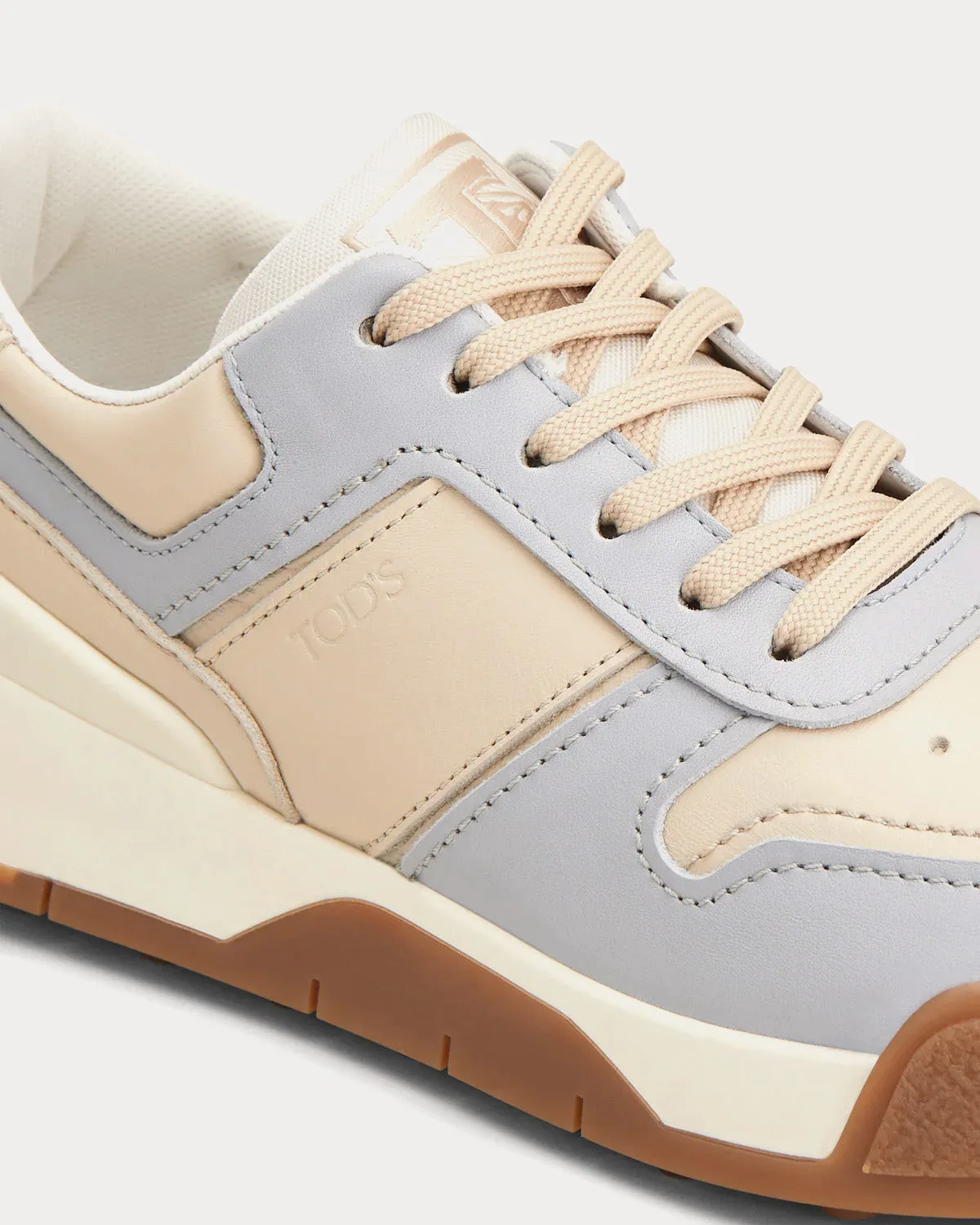 Logo Stamped Side Leather White / Blue / Beige Low Top Sneakers