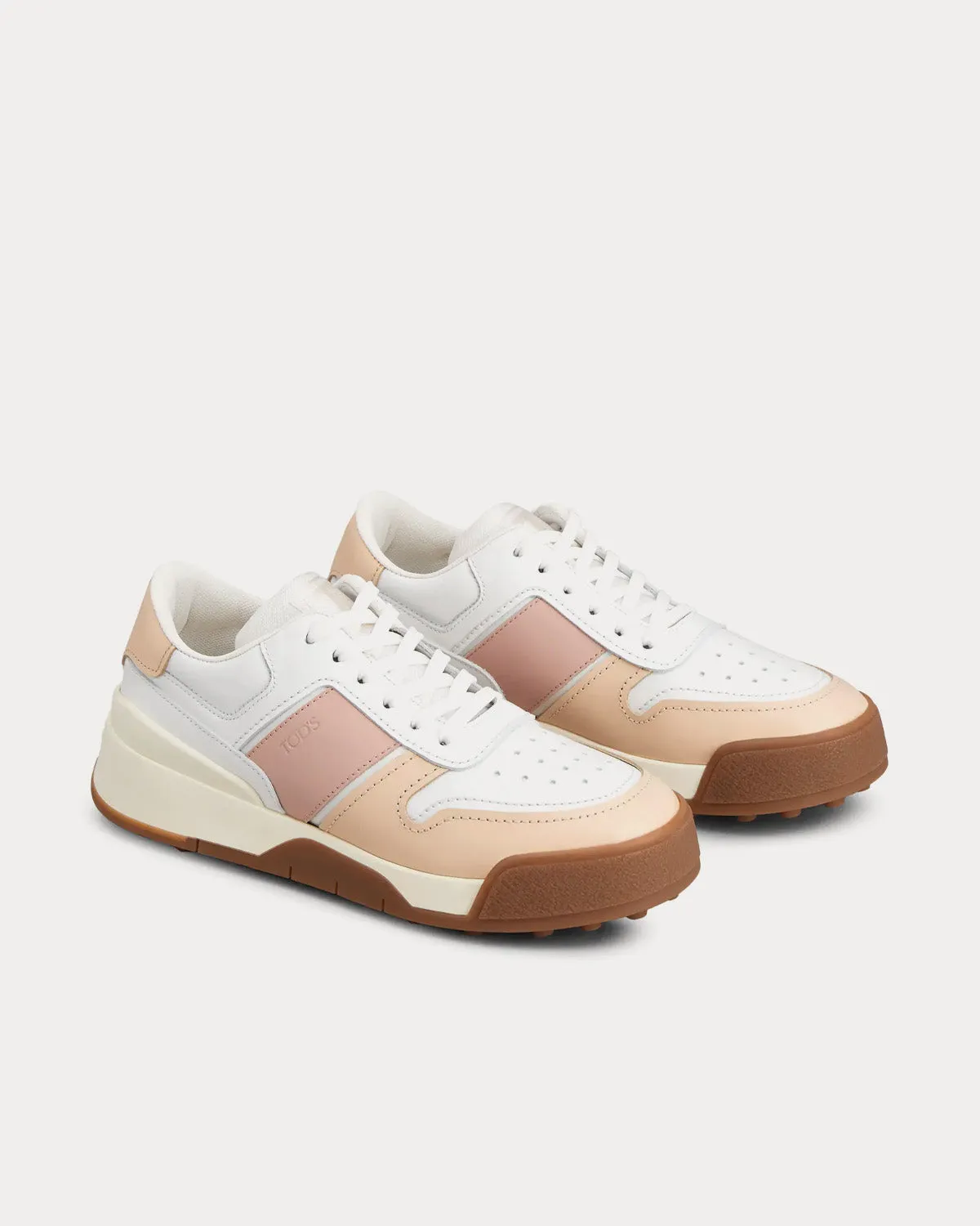 Logo Stamped Side Leather White / Pink / Beige Low Top Sneakers