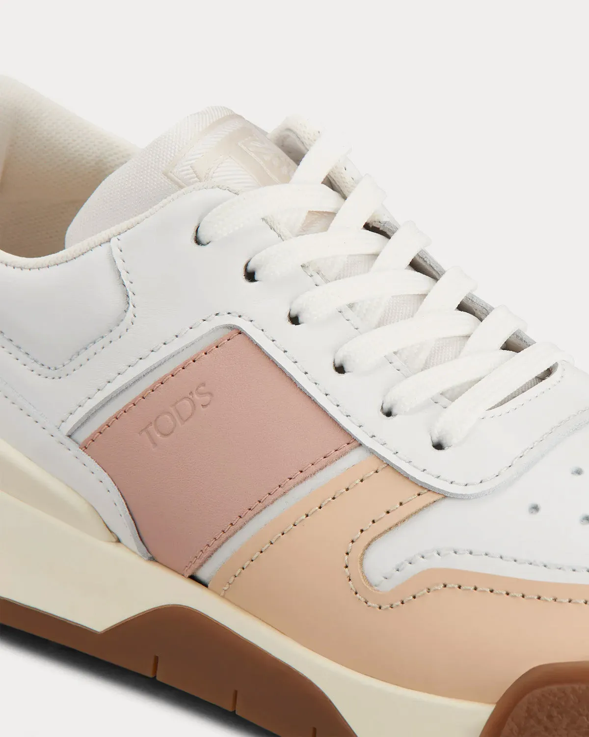 Logo Stamped Side Leather White / Pink / Beige Low Top Sneakers