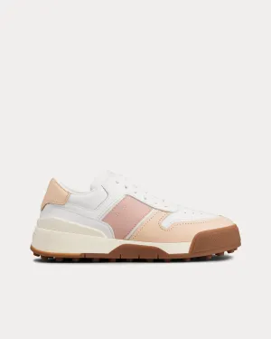 Logo Stamped Side Leather White / Pink / Beige Low Top Sneakers