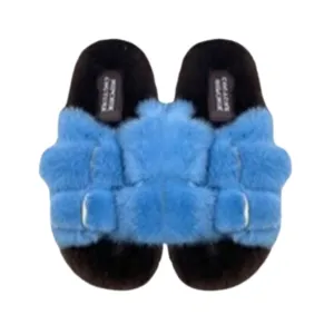 Luxe Mink Slide Sandals - Brown Light Blue