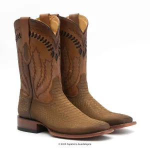 MEN'S WIDE SQUARE TOE FAUX PYTHON TRIBUTE HONEY LEATHER BOOT - H52R6351
