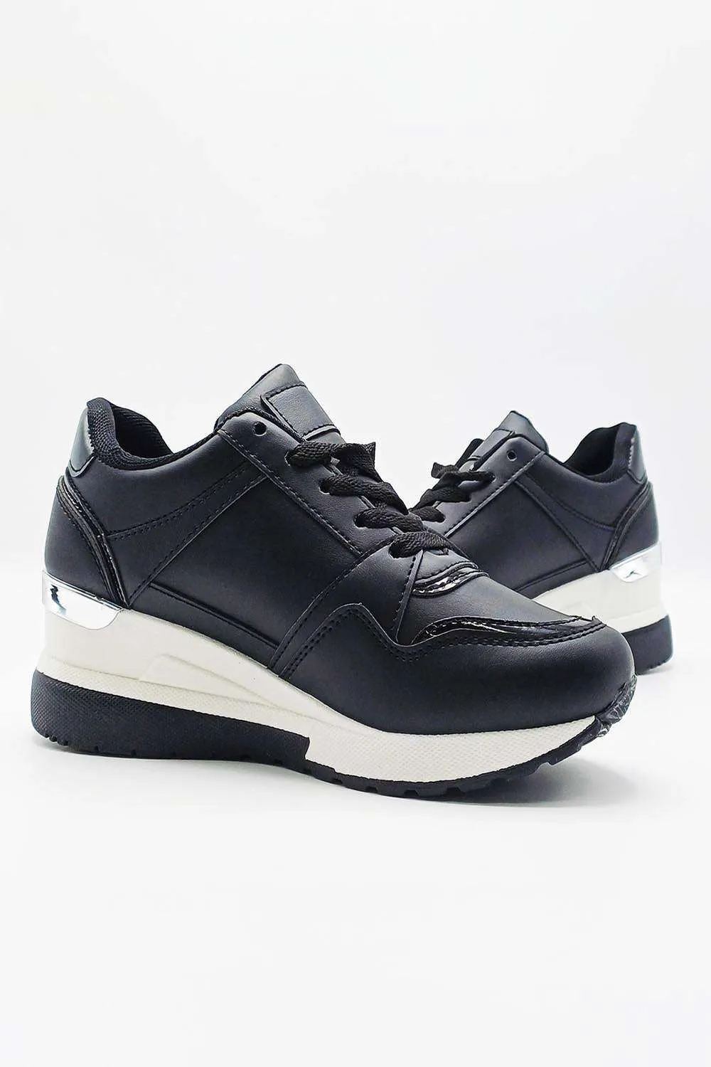 Merdi Zip Detail Lace Up Trainers in Black