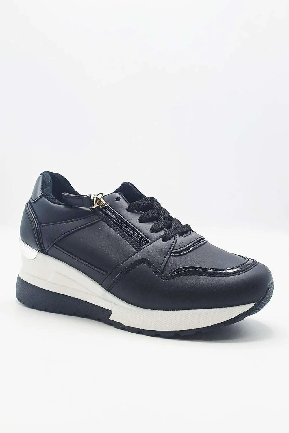 Merdi Zip Detail Lace Up Trainers in Black