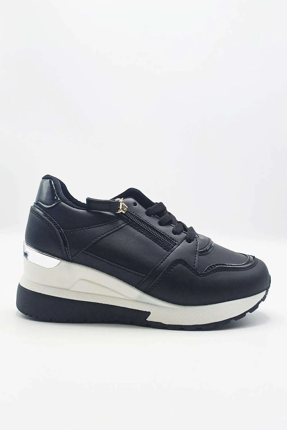 Merdi Zip Detail Lace Up Trainers in Black