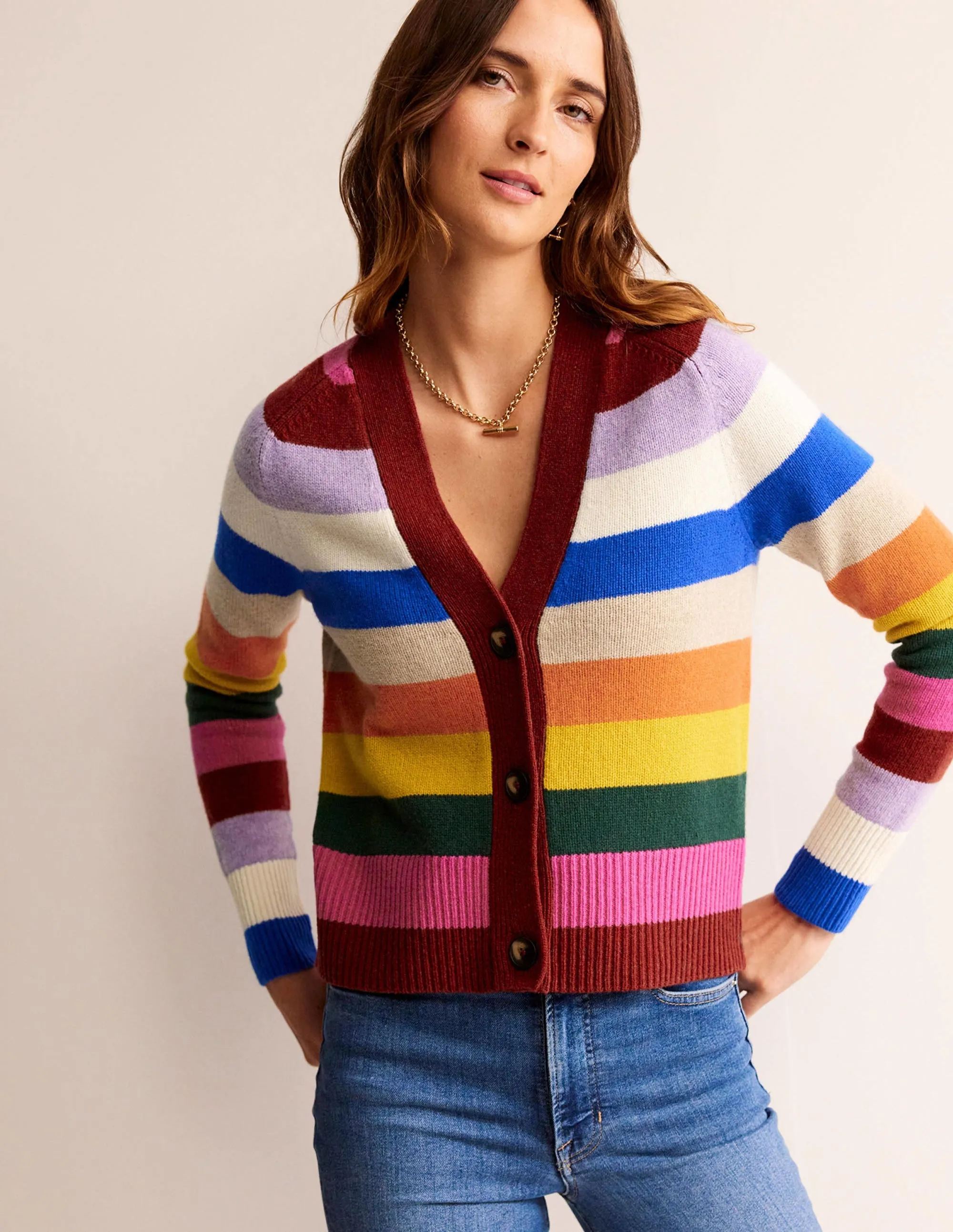 Olivia Merino Cardigan-Rainbow Multi