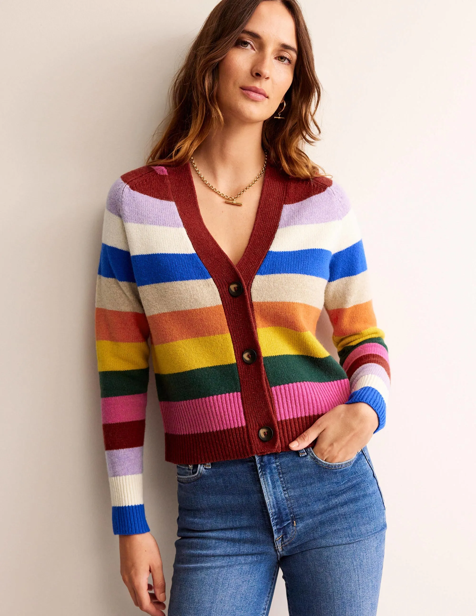 Olivia Merino Cardigan-Rainbow Multi