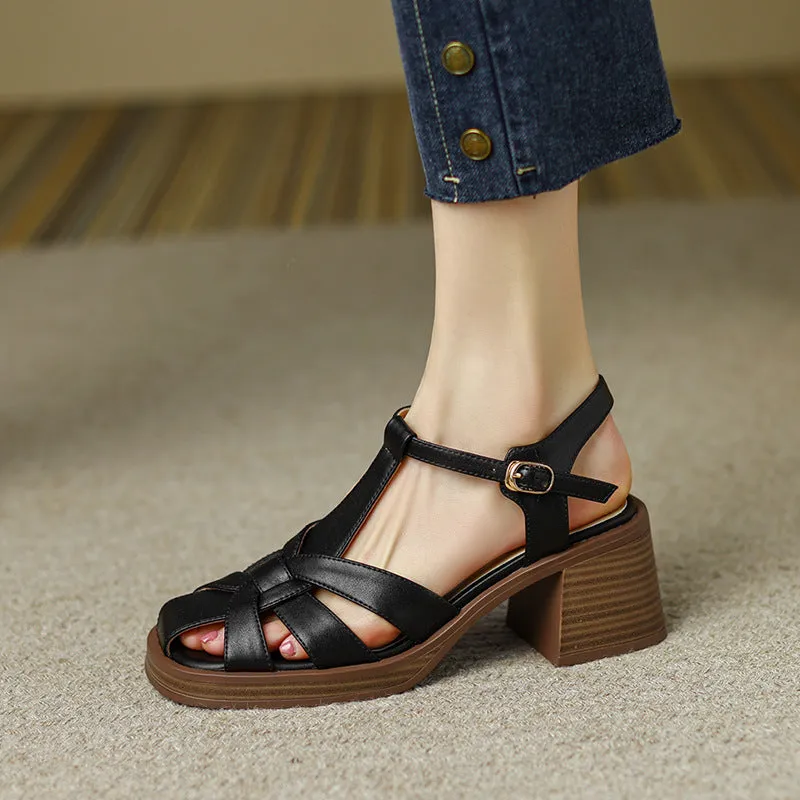 OneStrap Cut Out French Vintage Roman High Heels Sandals
