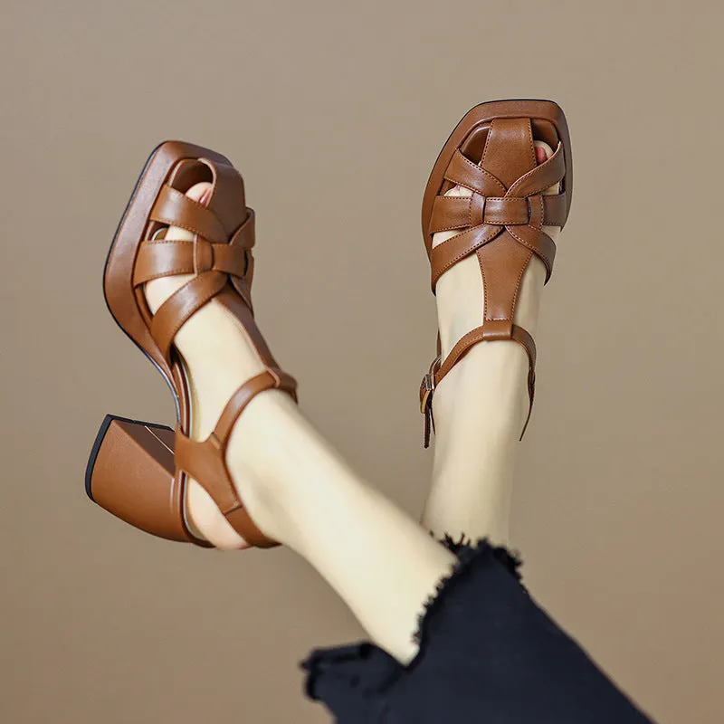 OneStrap Cut Out French Vintage Roman High Heels Sandals