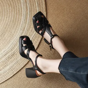 OneStrap Cut Out French Vintage Roman High Heels Sandals