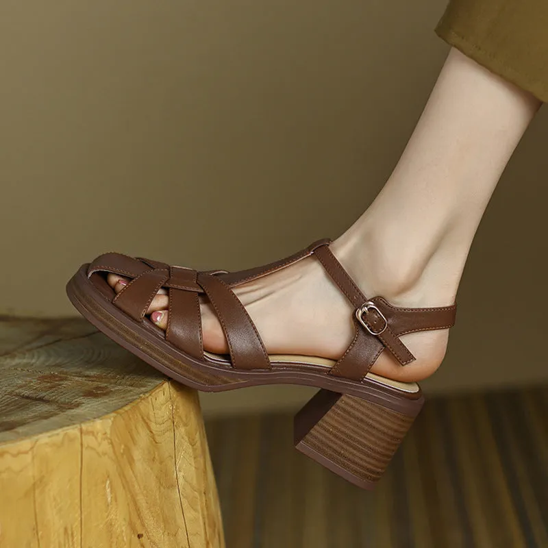 OneStrap Cut Out French Vintage Roman High Heels Sandals