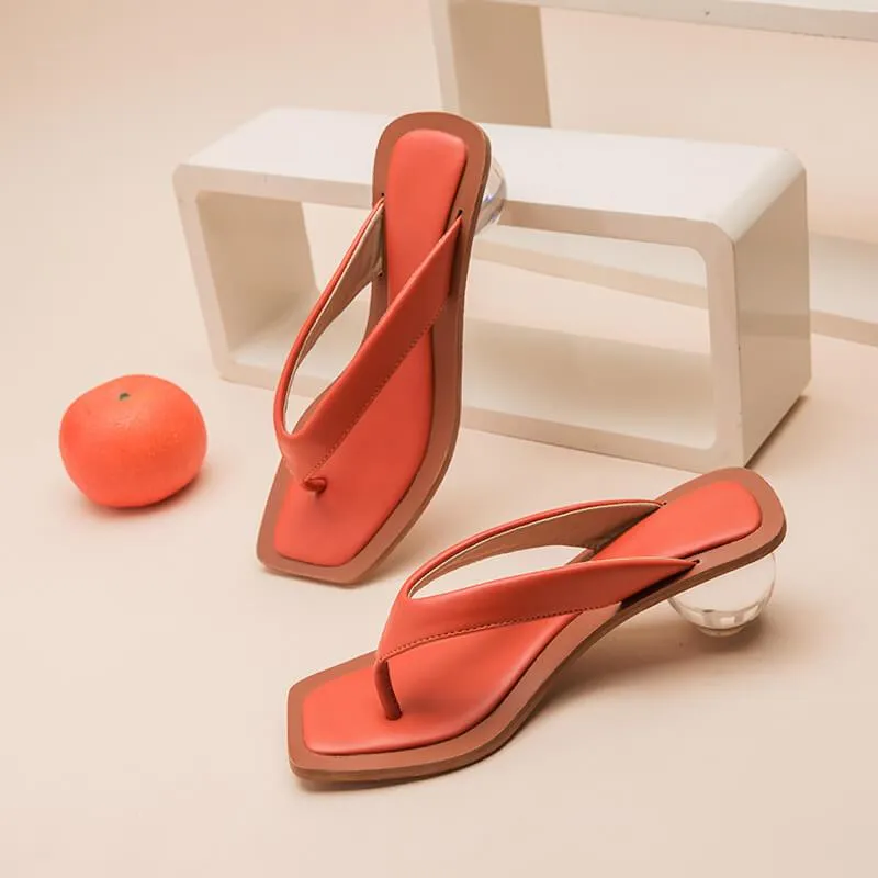 PU Thong Square Toe Special Shaped Heel Sandals