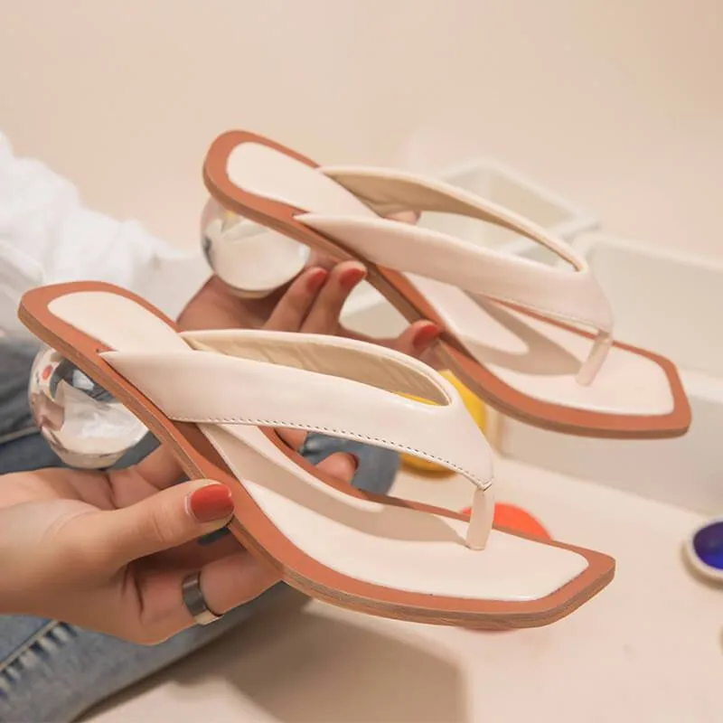 PU Thong Square Toe Special Shaped Heel Sandals