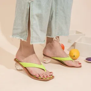 PU Thong Square Toe Special Shaped Heel Sandals