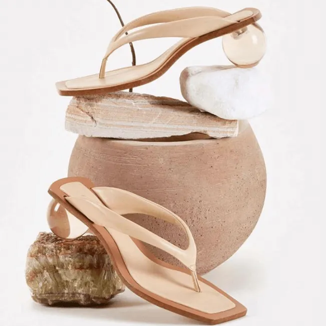 PU Thong Square Toe Special Shaped Heel Sandals