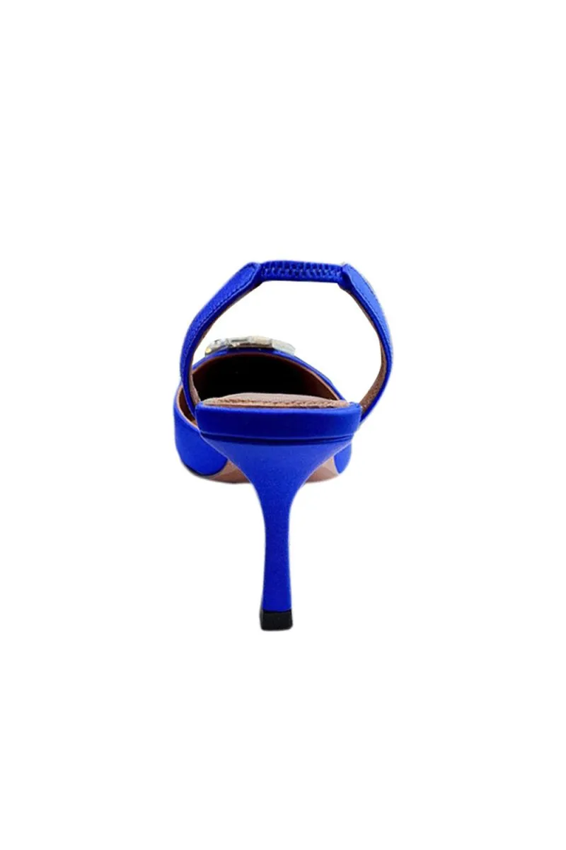 Royal Blue Satin Buckled Mid Heel Stiletto Sandals