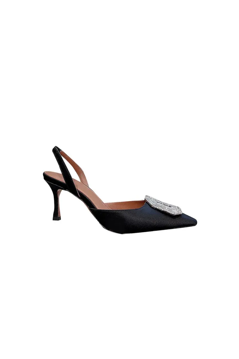 Royal Blue Satin Buckled Mid Heel Stiletto Sandals