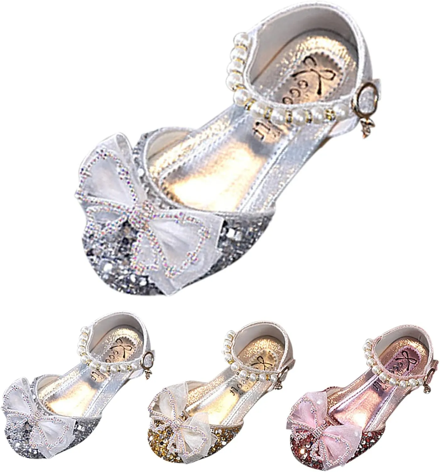 sfdgfhyf Girls Summer Shoes Fashion Girls Sandals Dress Performance Dance Shoes Flat Light Sequins Pearl Mesh (Pink, 3 Big Kids)