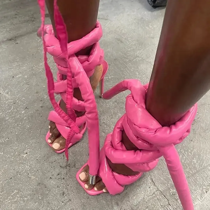 Square Toe and Sky-High Stiletto Heels Strappy Roman Sandals