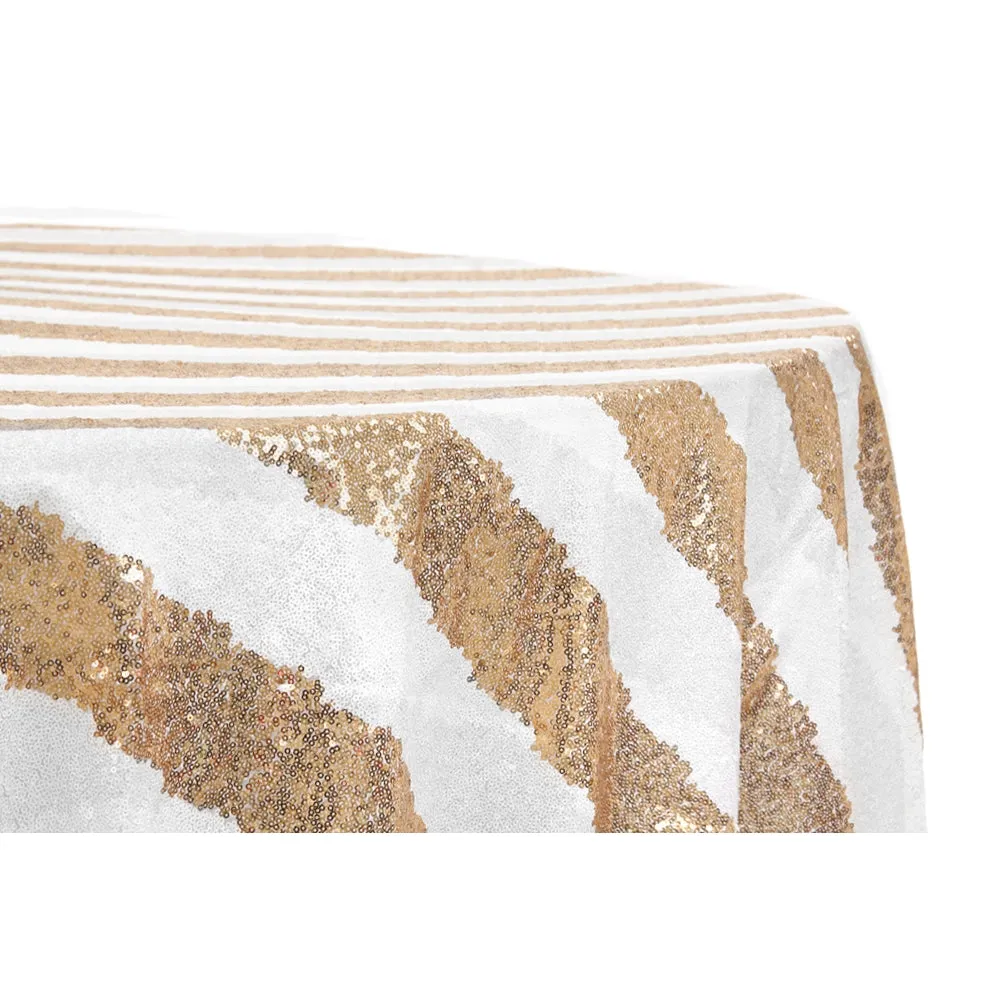 Stripe Glitz Sequin 120" Round Tablecloth - Gold & White