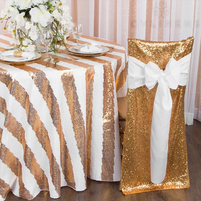 Stripe Glitz Sequin 120" Round Tablecloth - Gold & White