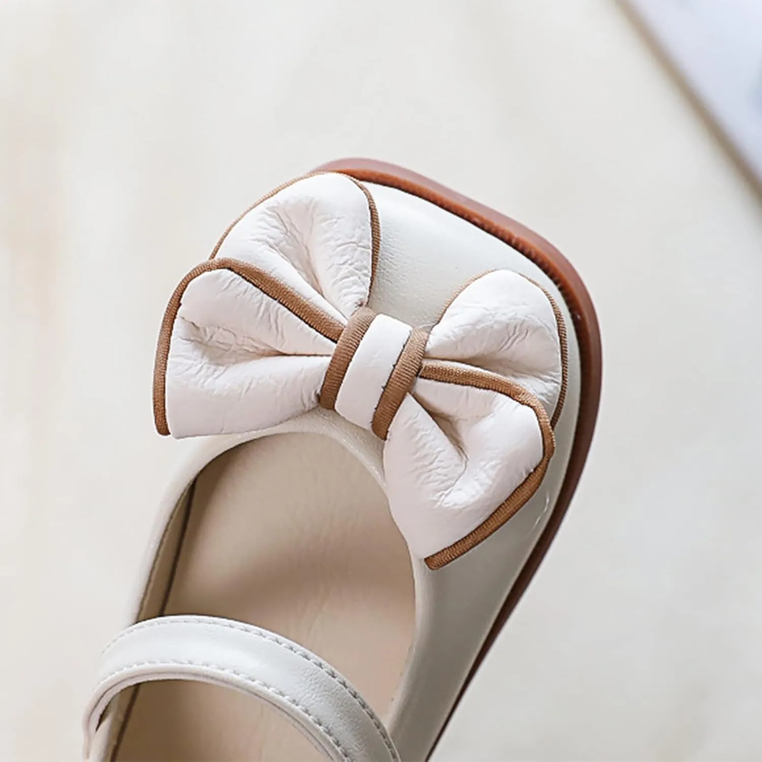 Summer Girls Casual Shoes Bow Hook Loop Solid Color Comfortable Single Shoes Toddler Princess Wedding Dress Shoes (Beige-03#Wet, 4Years)
