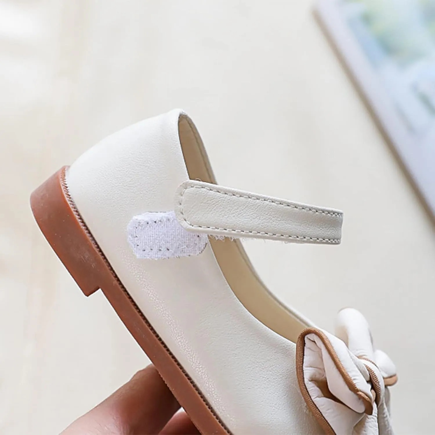 Summer Girls Casual Shoes Bow Hook Loop Solid Color Comfortable Single Shoes Toddler Princess Wedding Dress Shoes (Beige-03#Wet, 4Years)