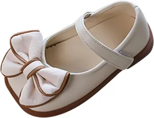 Summer Girls Casual Shoes Bow Hook Loop Solid Color Comfortable Single Shoes Toddler Princess Wedding Dress Shoes (Beige-03#Wet, 4Years)