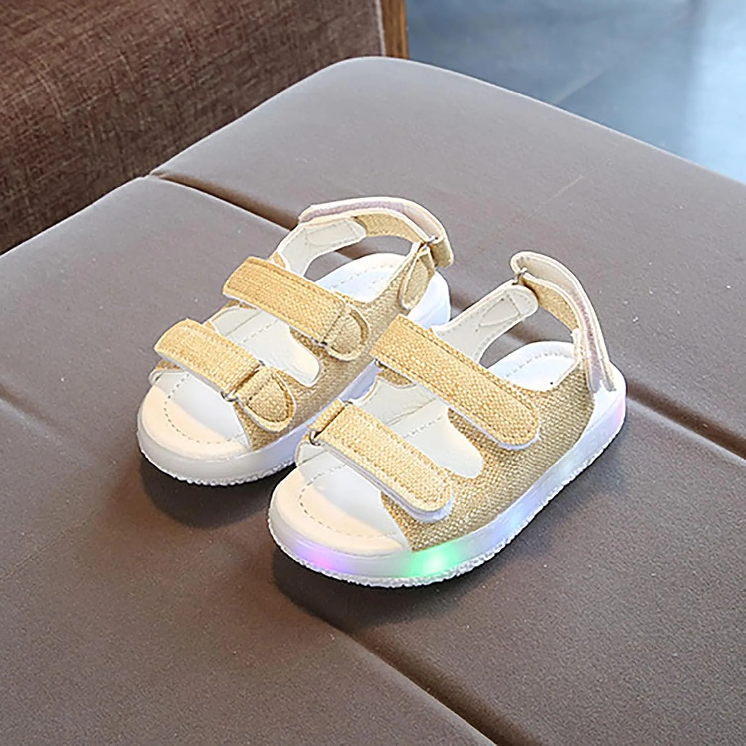 Toddler Light Up Sandals, Slip On Non Slip Adjustable Strap Open Toe Beach Water Shoes, Kids Cute Luminous Sandals