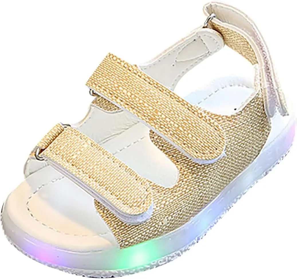 Toddler Light Up Sandals, Slip On Non Slip Adjustable Strap Open Toe Beach Water Shoes, Kids Cute Luminous Sandals