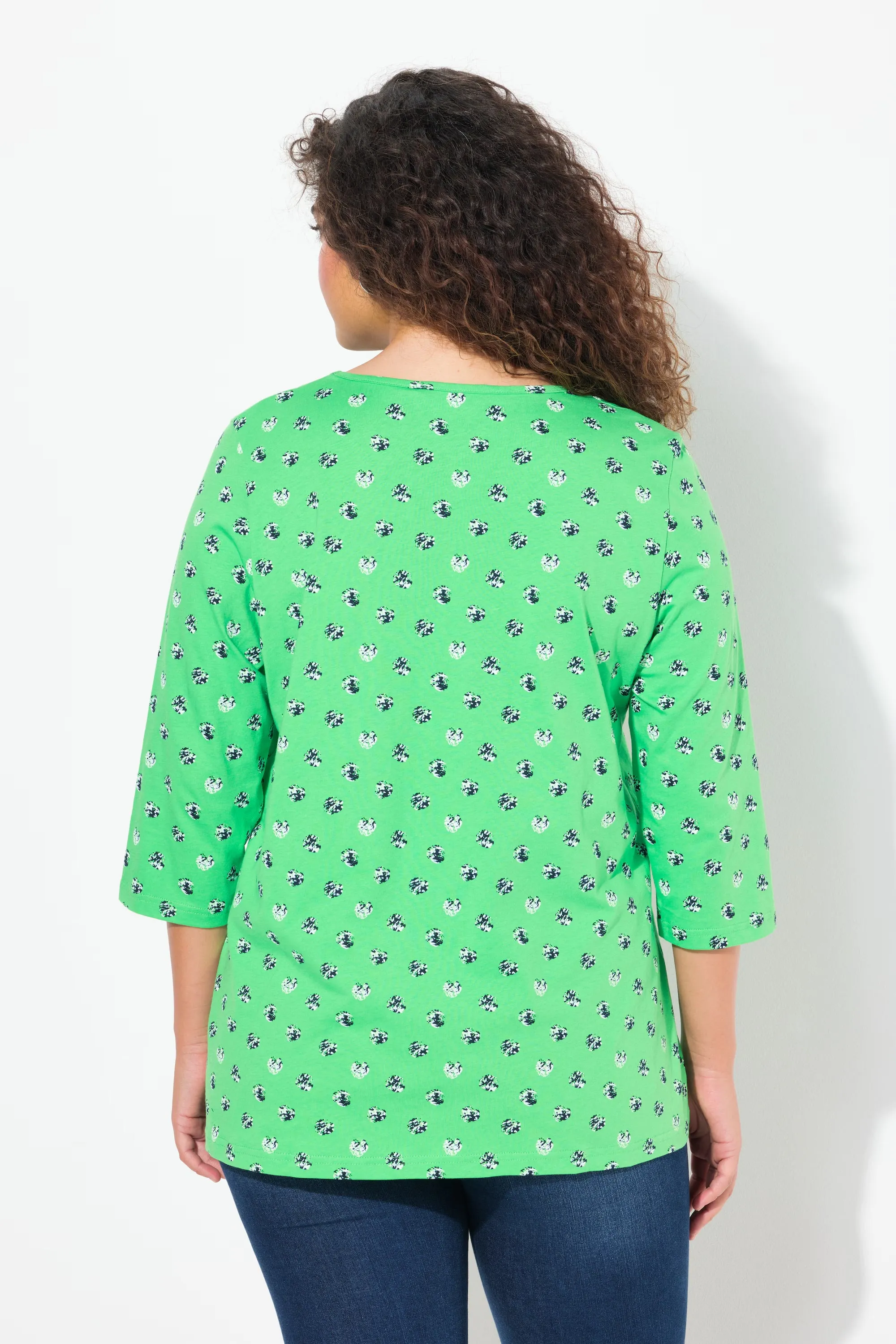 Ulla Popken Green Dot Print Top