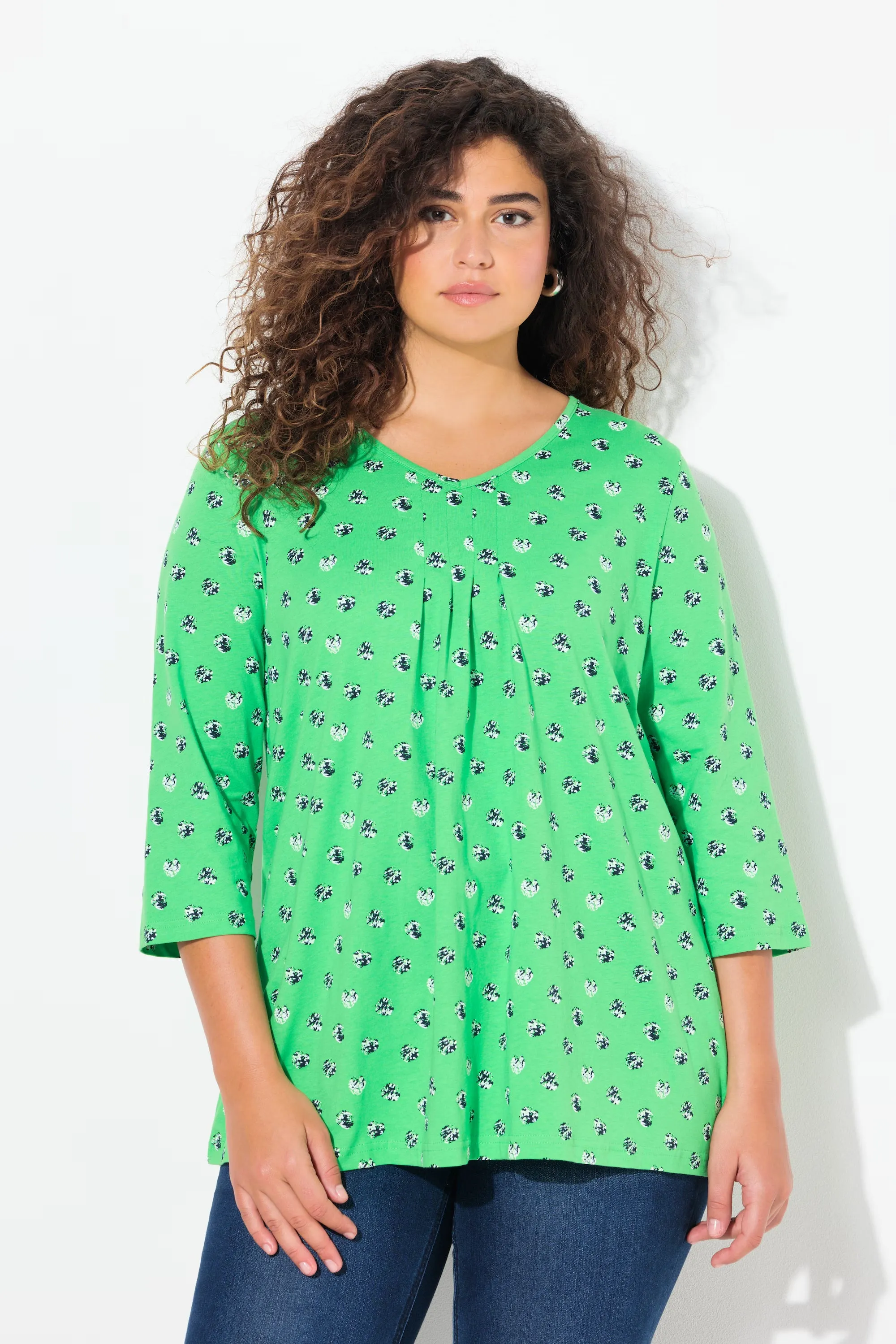Ulla Popken Green Dot Print Top