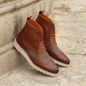 Unique Handcrafted Brown Military Style Boot w/ Wedge Sole