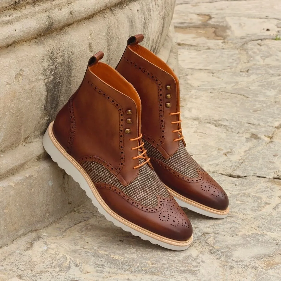 Unique Handcrafted Brown Military Style Boot w/ Wedge Sole