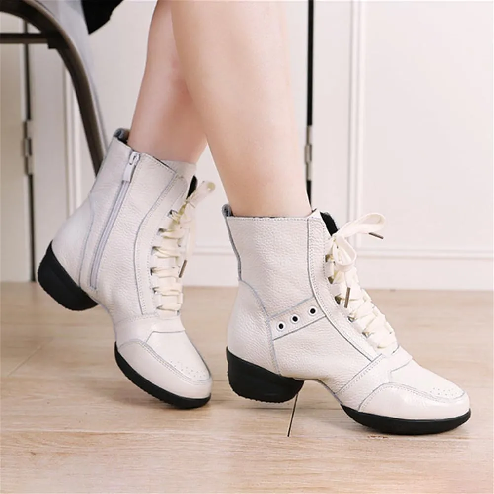 Women's Dance Boots, Fashion Performance Ballroom Trainers Lace-Up Rubber Sole Latin Dancing Shoes