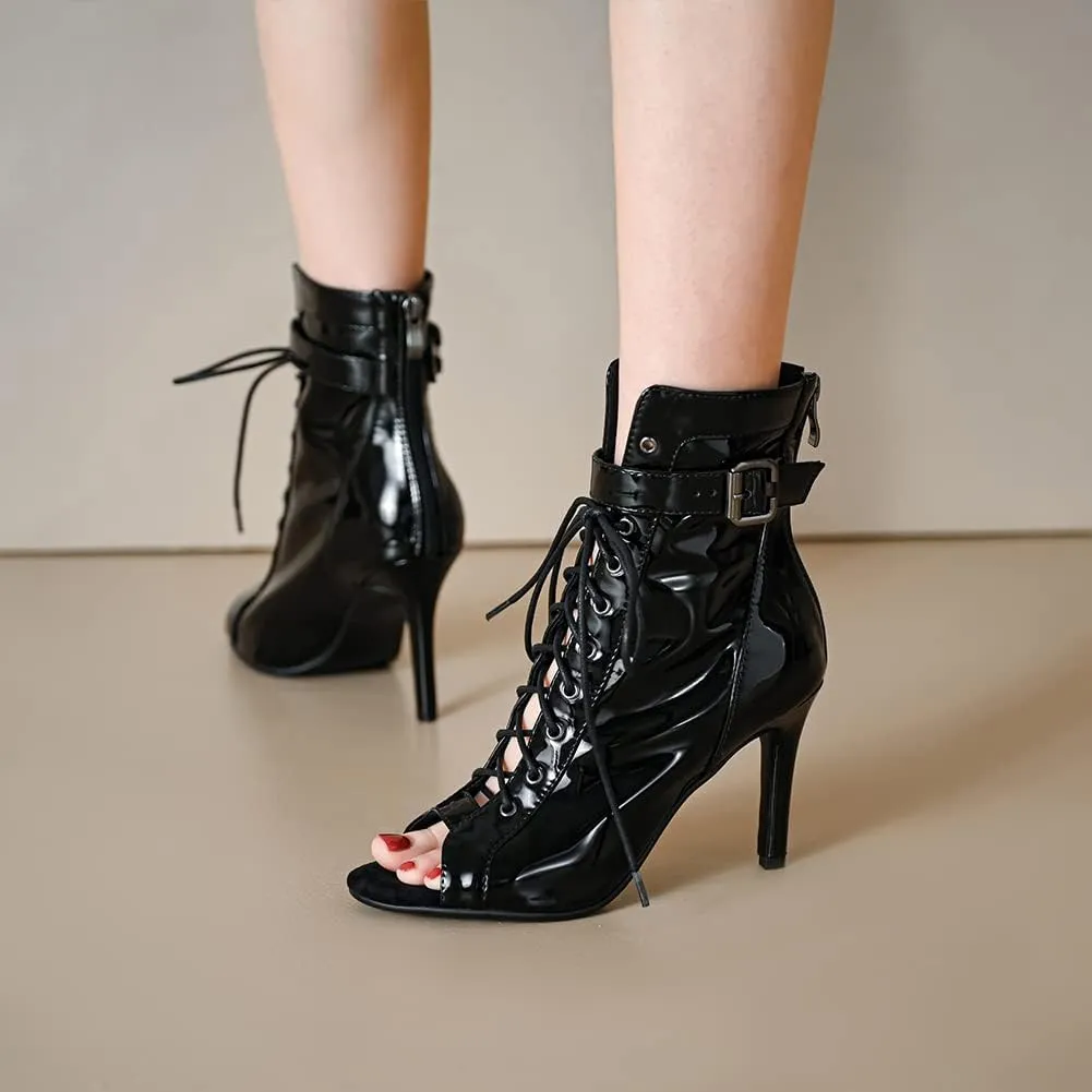 YKXLM Peep Toe Booties Latin Dance Heel for Women Ballroom Dance Shoes,A-5
