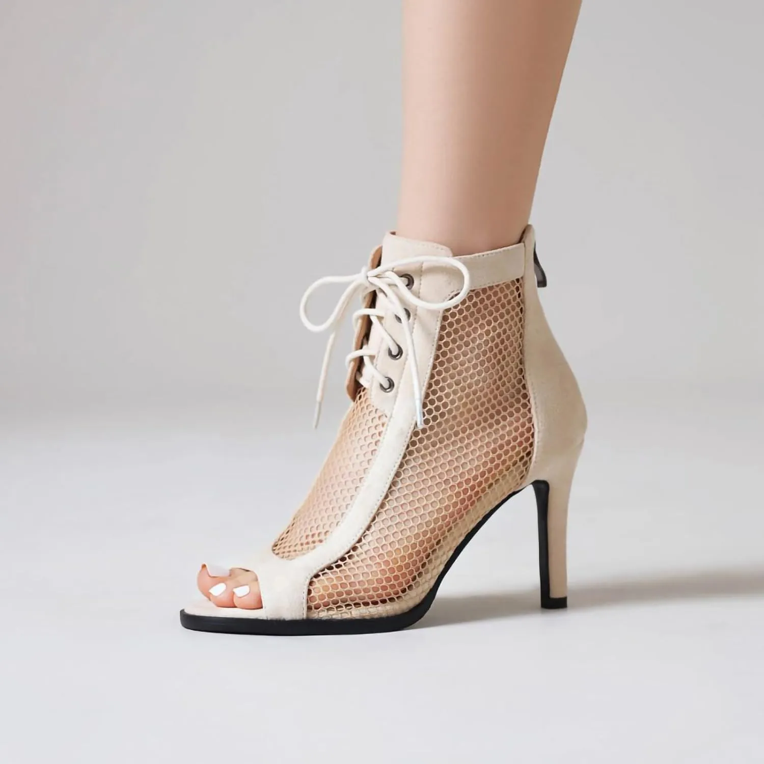 YKXLM Sexy Mesh Leather Boots for Latin Dance Shoes Peep Toe for Heel Dance,970