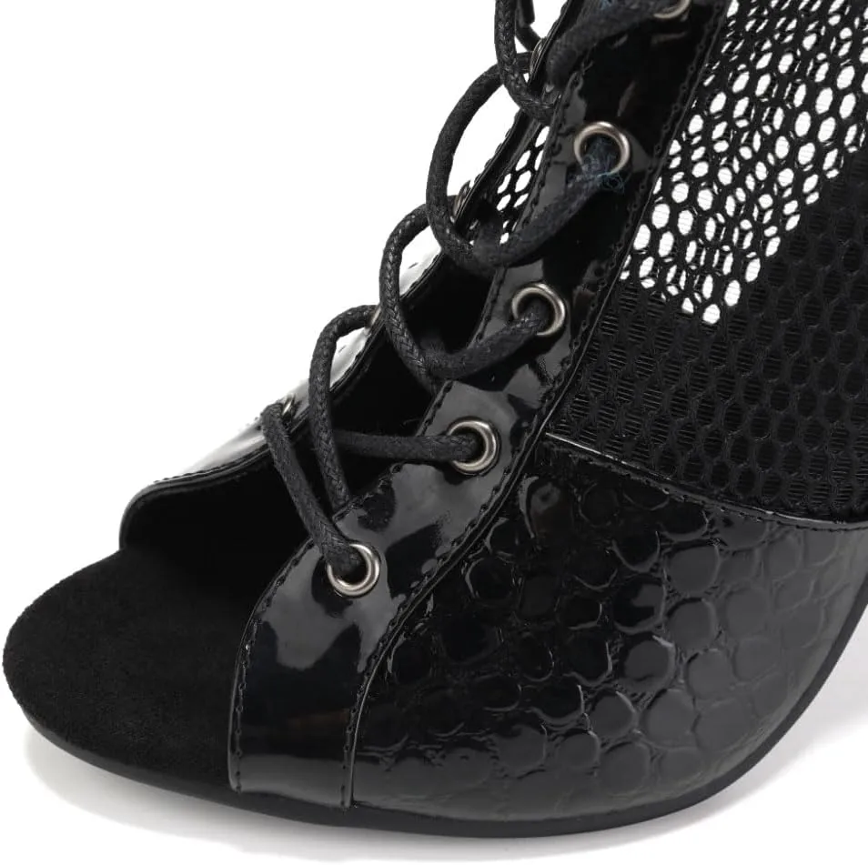 YKXLM Sexy Mesh Leather Boots for Latin Dance Shoes Peep Toe for Heel Dance,970