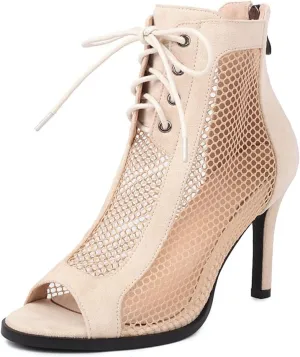 YKXLM Sexy Mesh Leather Boots for Latin Dance Shoes Peep Toe for Heel Dance,970