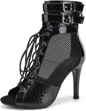 YKXLM Sexy Mesh Leather Boots for Latin Dance Shoes Peep Toe for Heel Dance,970